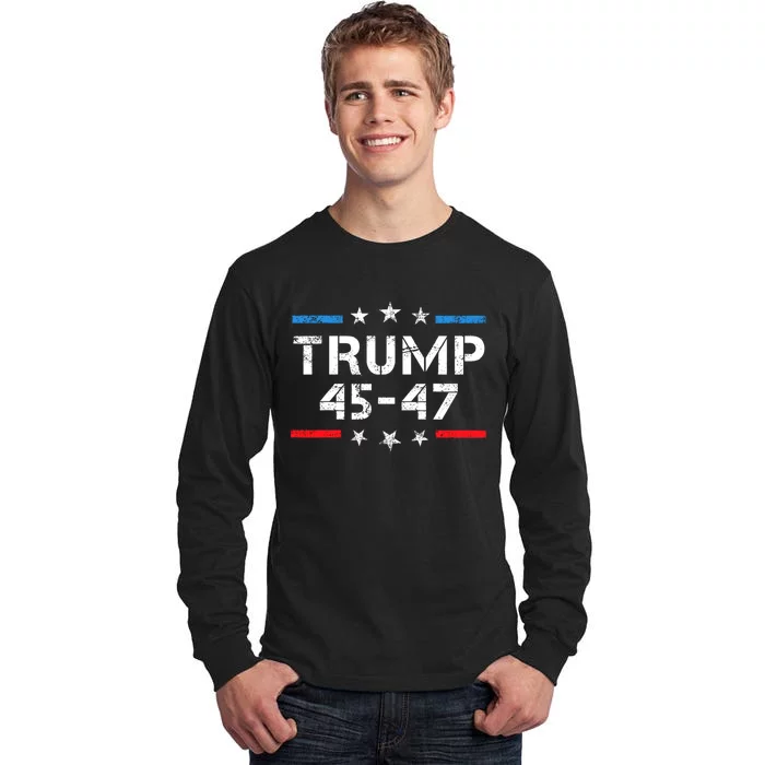 45 47 Trump 2024 American Flag Tall Long Sleeve T-Shirt