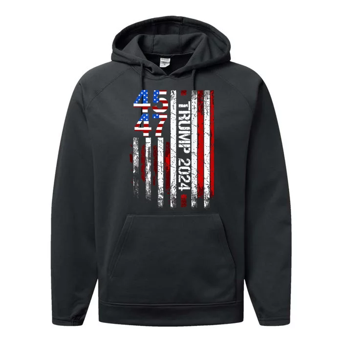 45 47 Trump 2024 American Flag Performance Fleece Hoodie