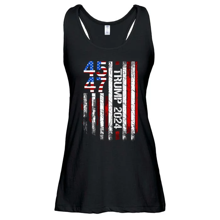 45 47 Trump 2024 American Flag Ladies Essential Flowy Tank