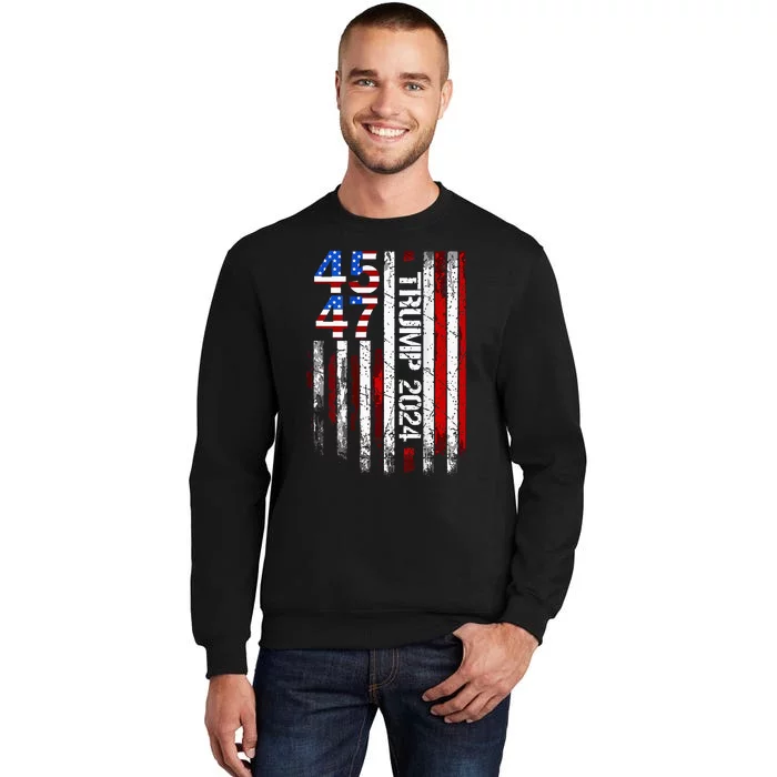 45 47 Trump 2024 American Flag Tall Sweatshirt