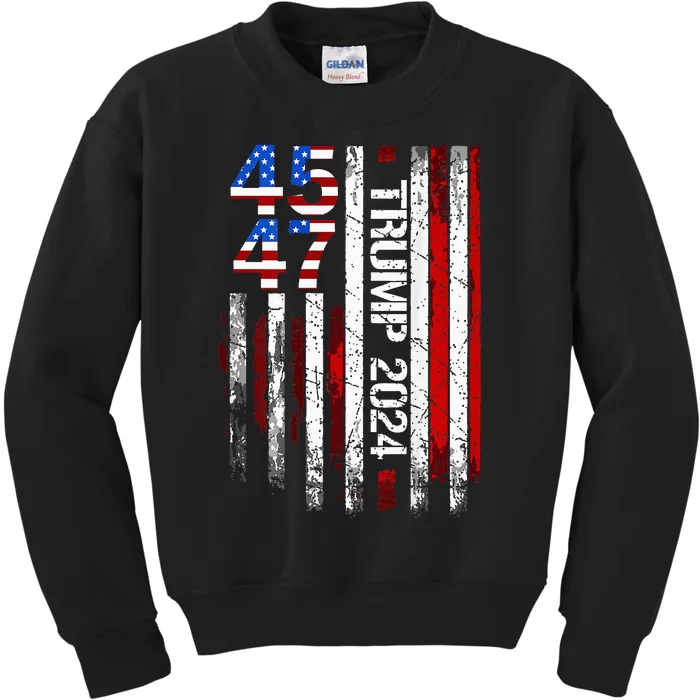 45 47 Trump 2024 American Flag Kids Sweatshirt