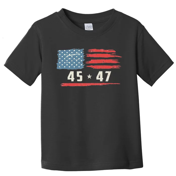 45 47 Trump President Vintage American Flag 2024 Pocket Toddler T-Shirt