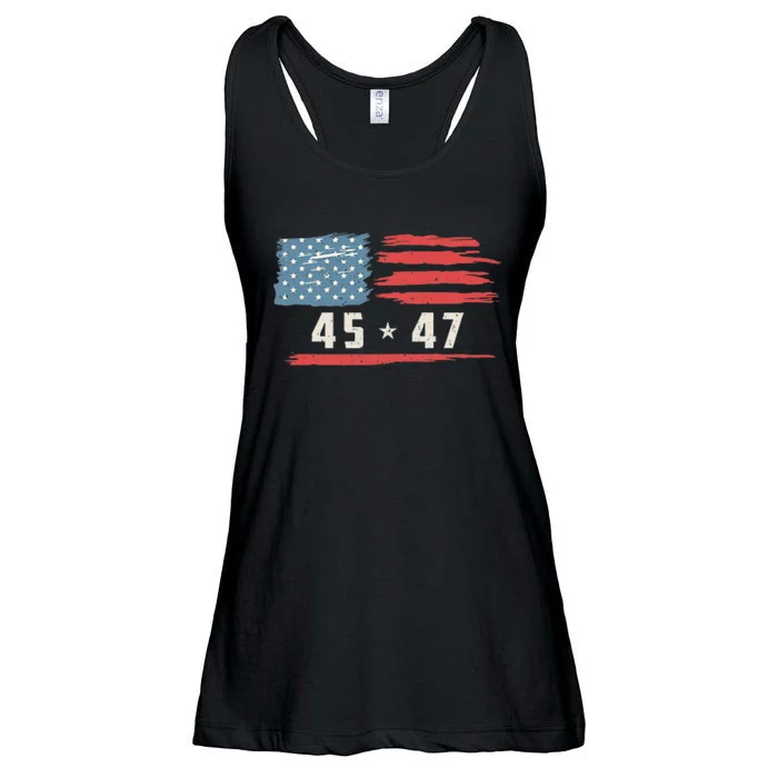 45 47 Trump President Vintage American Flag 2024 Ladies Essential Flowy Tank