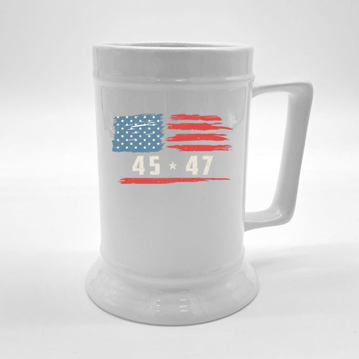 45 47 Trump President Vintage American Flag 2024 Front & Back Beer Stein