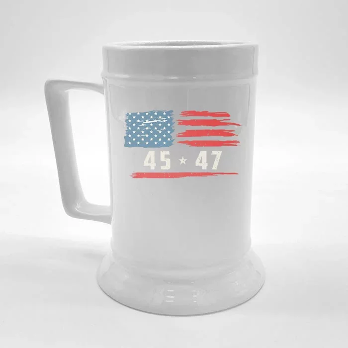 45 47 Trump President Vintage American Flag 2024 Front & Back Beer Stein