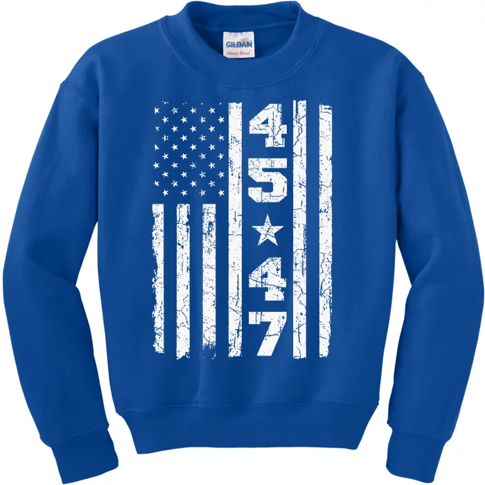 45 47 Trump Vintage Usa Flag 2024 President Election Politic Kids Sweatshirt