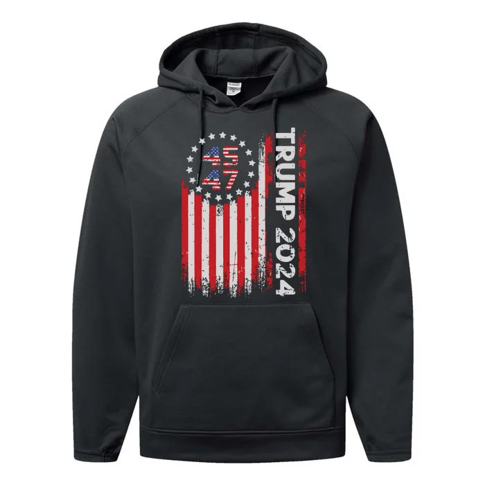 45 47 Trump 2024 American Flag Performance Fleece Hoodie