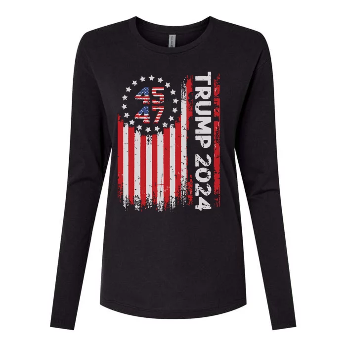 45 47 Trump 2024 American Flag Womens Cotton Relaxed Long Sleeve T-Shirt