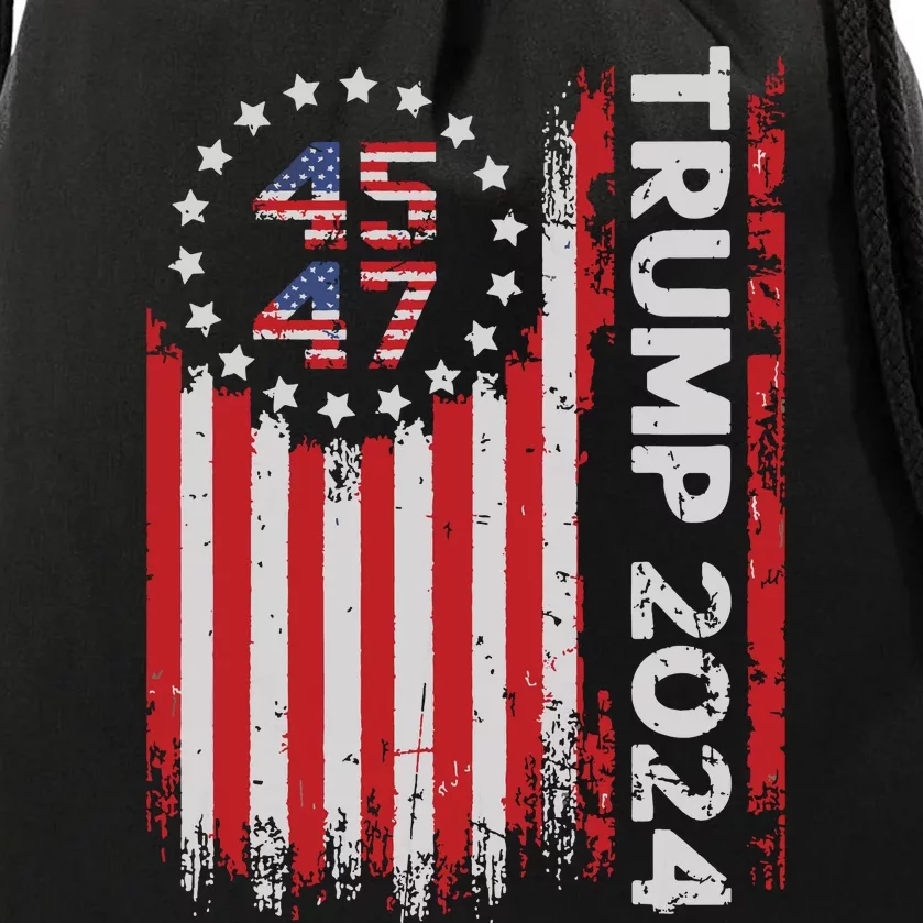 45 47 Trump 2024 American Flag Drawstring Bag