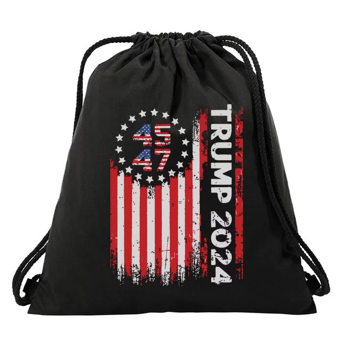 45 47 Trump 2024 American Flag Drawstring Bag