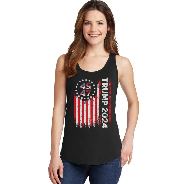 45 47 Trump 2024 American Flag Ladies Essential Tank