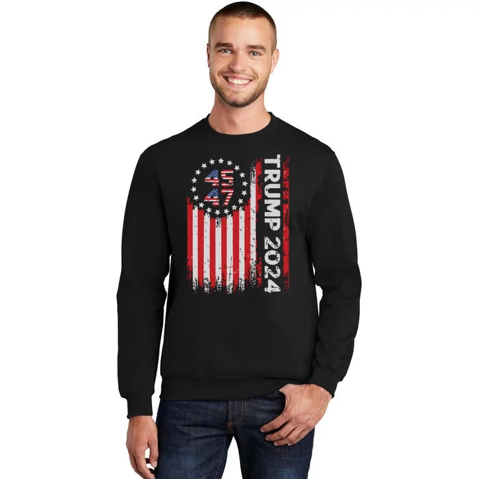 45 47 Trump 2024 American Flag Tall Sweatshirt