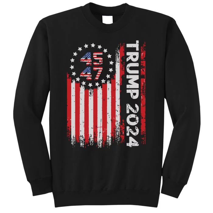 45 47 Trump 2024 American Flag Tall Sweatshirt