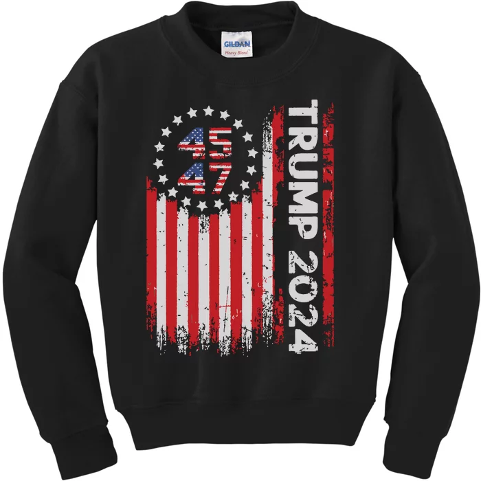 45 47 Trump 2024 American Flag Kids Sweatshirt