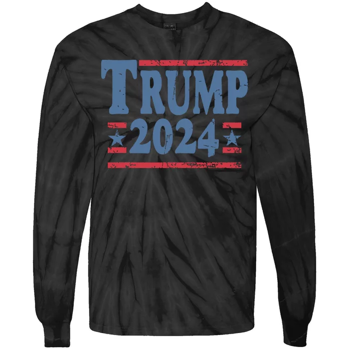 45 47 Trump 2024 American Flag Tie-Dye Long Sleeve Shirt