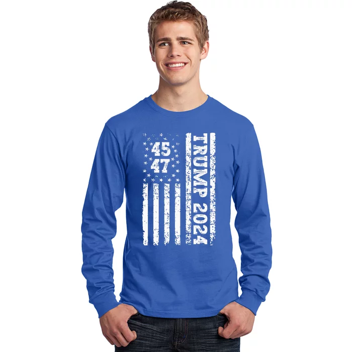 45 47 Trump 2024 American Flag Long Sleeve Shirt