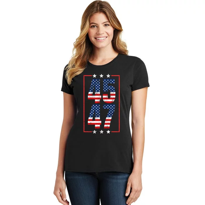 45 47 Trump 2024 President Trump 2024 American Flag Women's T-Shirt