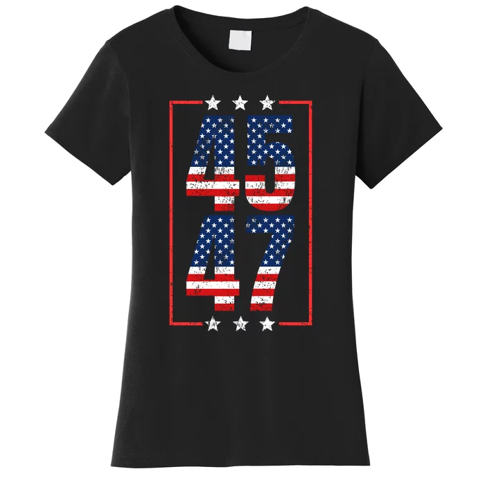 45 47 Trump 2024 President Trump 2024 American Flag Women's T-Shirt