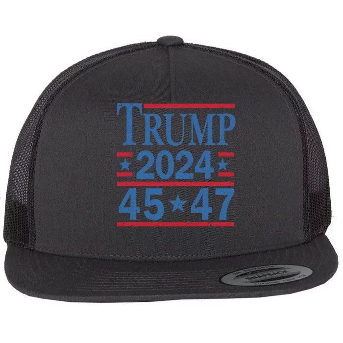 45 47 Trump 2024 American Flag Vote Trump Flat Bill Trucker Hat