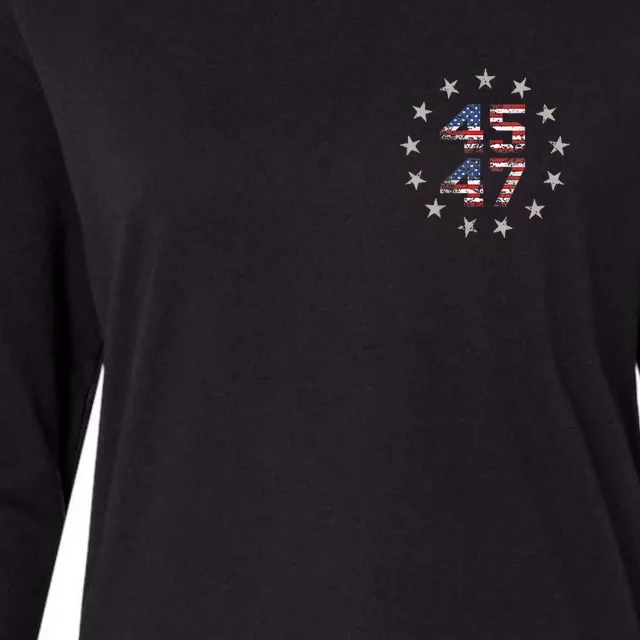 45 47 Trump 2024 American Flag Womens Cotton Relaxed Long Sleeve T-Shirt