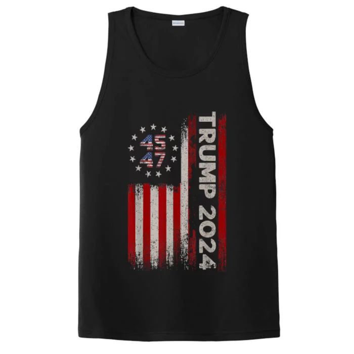 45 47 Trump 2024 American Flag Performance Tank