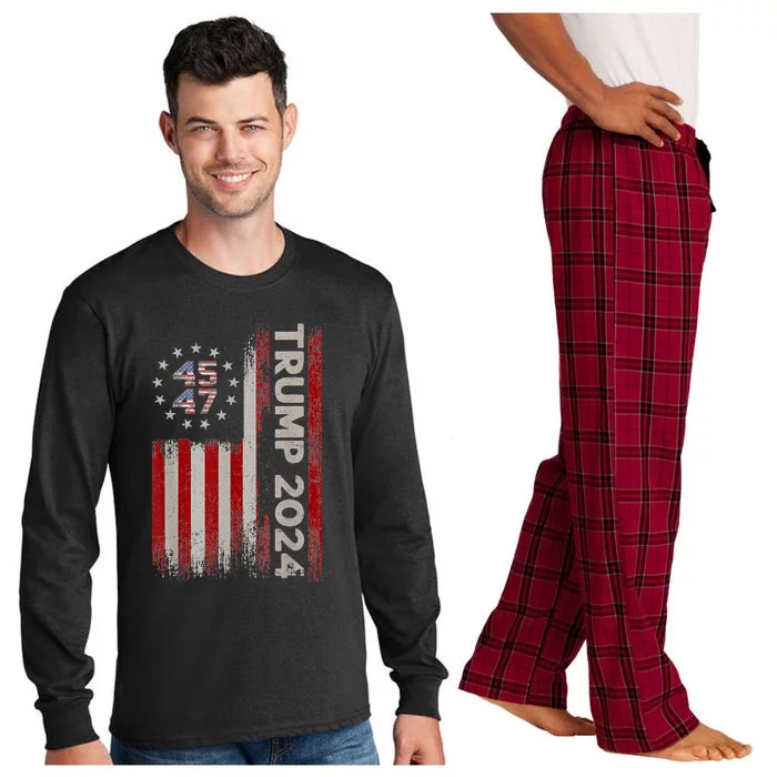 45 47 Trump 2024 American Flag Long Sleeve Pajama Set