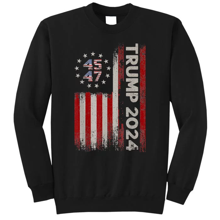 45 47 Trump 2024 American Flag Tall Sweatshirt