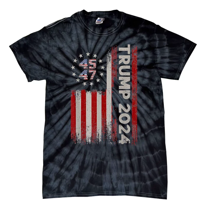 45 47 Trump 2024 American Flag Tie-Dye T-Shirt