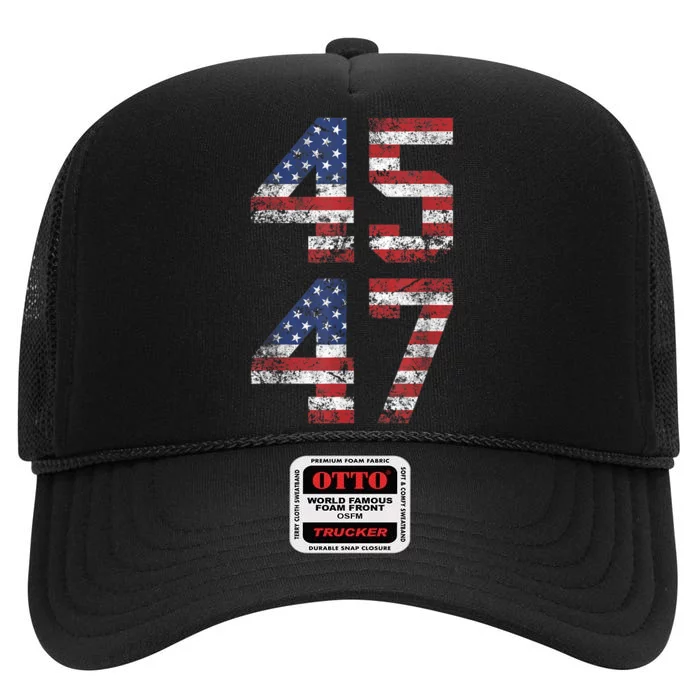 45 47 Trump 2024 High Crown Mesh Trucker Hat