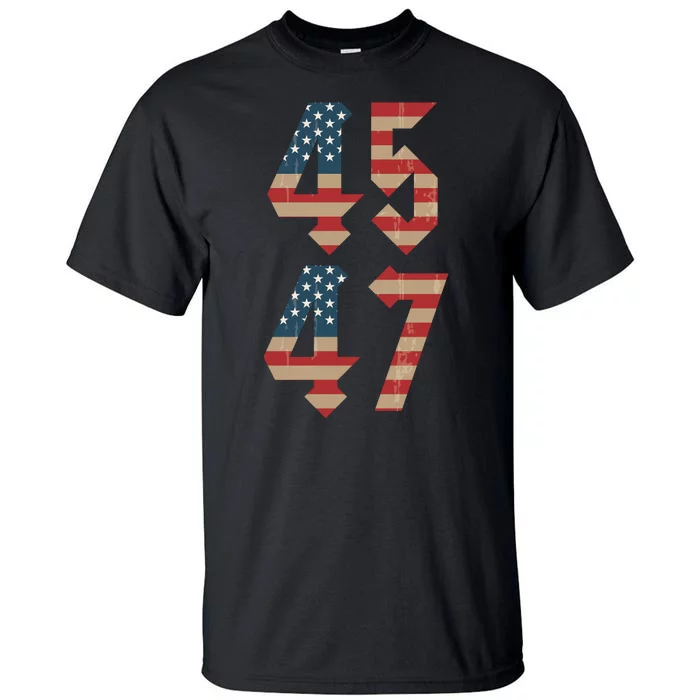 45 47 Trump 2024 Vintage USA American Flag Trump For President MAGA Tall T-Shirt