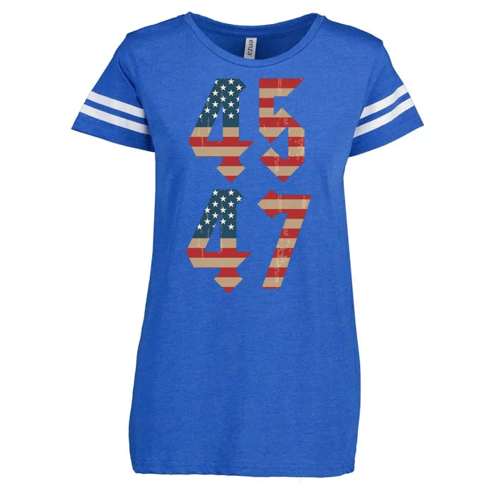 45 47 Trump 2024 Vintage USA American Flag Trump For President MAGA Enza Ladies Jersey Football T-Shirt