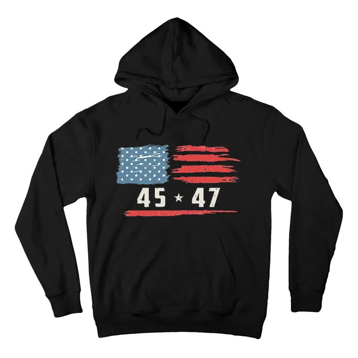 45 47 Trump President Vintage American Flag 2024 Pocket Hoodie