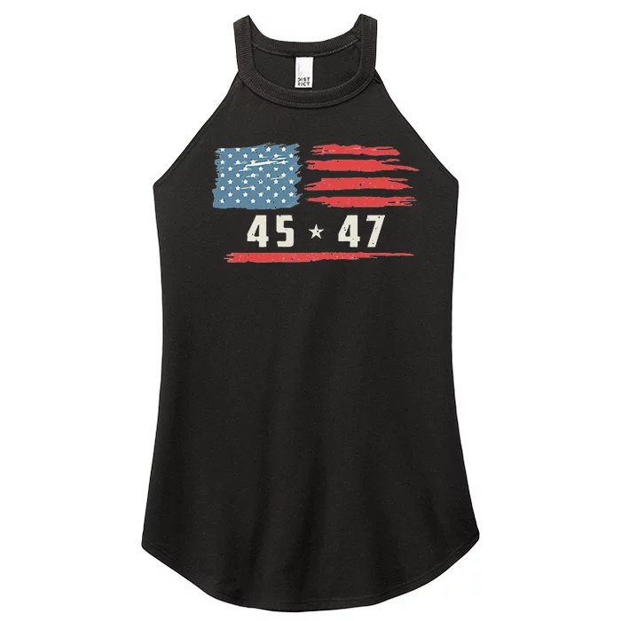 45 47 Trump President Vintage American Flag 2024 Pocket Women’s Perfect Tri Rocker Tank