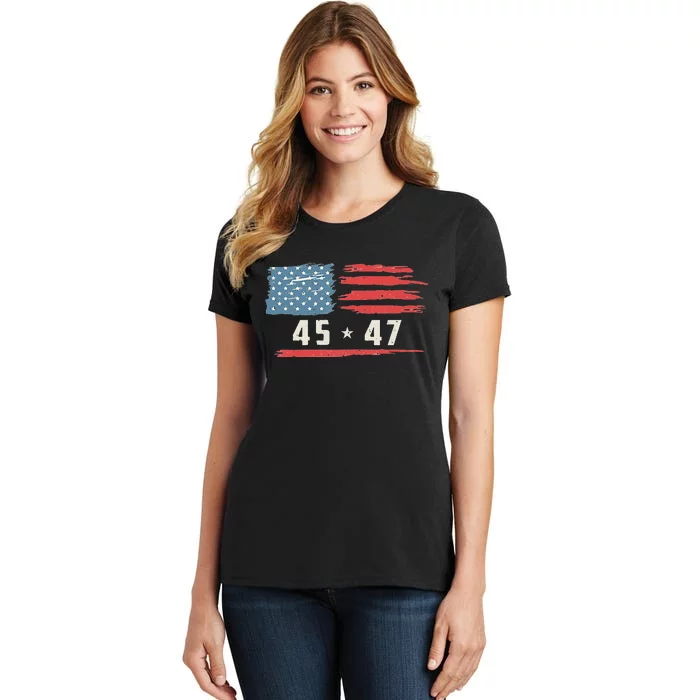 45 47 Trump President Vintage American Flag 2024 Pocket Women's T-Shirt