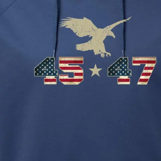 45 47 Trump 2024 President Election Patriotic Eagle Usa Flag Gift Performance Fleece Hoodie