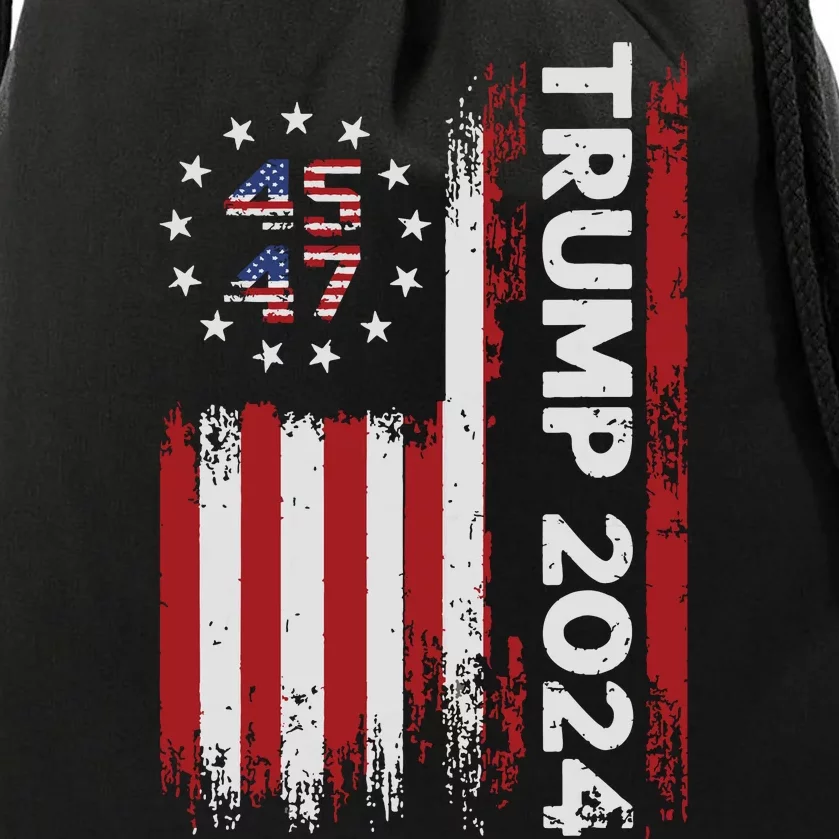 45 47 Trump 2024 American Flag Drawstring Bag