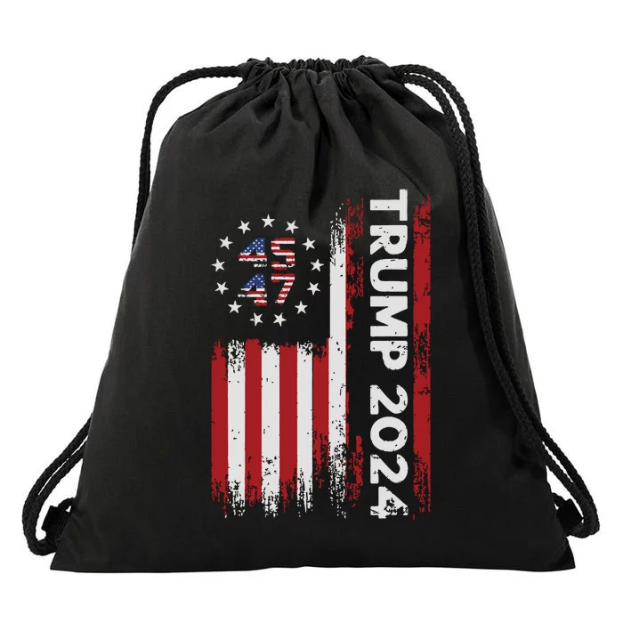 45 47 Trump 2024 American Flag Drawstring Bag