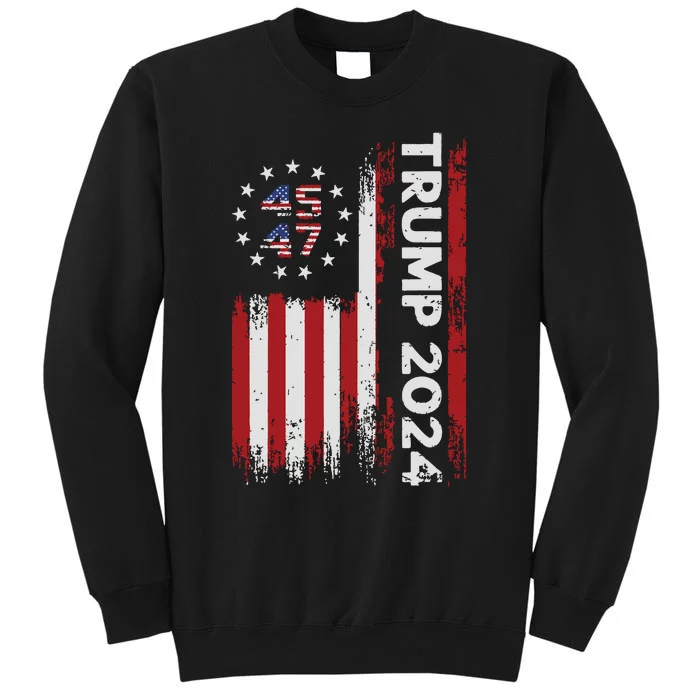 45 47 Trump 2024 American Flag Tall Sweatshirt