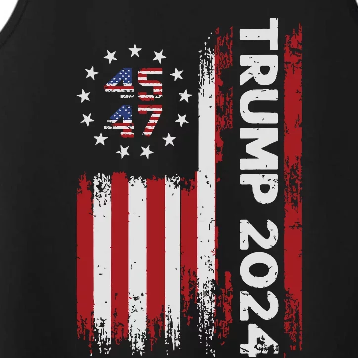 45 47 Trump 2024 American Flag Performance Tank