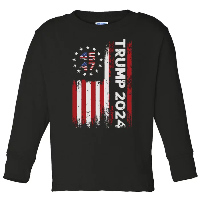 45 47 Trump 2024 American Flag Toddler Long Sleeve Shirt