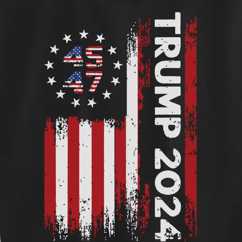 45 47 Trump 2024 American Flag Kids Sweatshirt