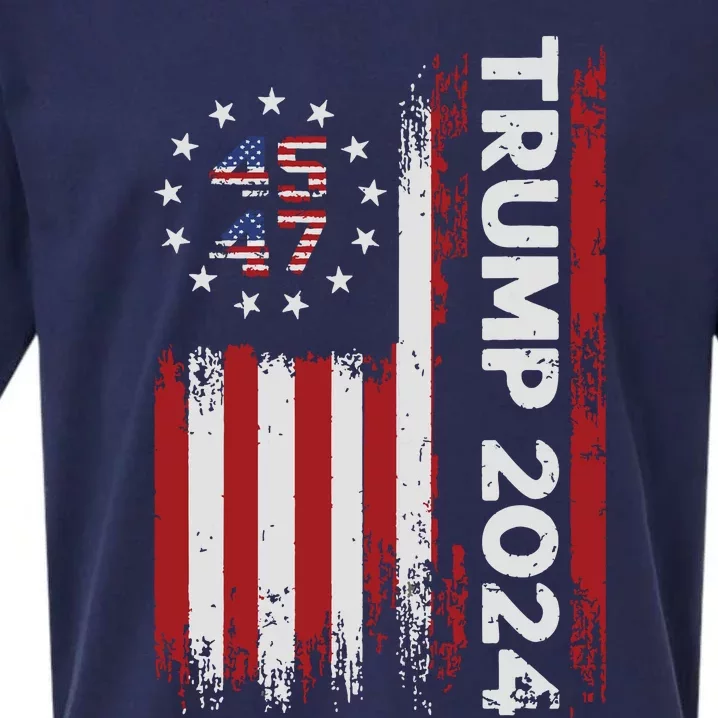 45 47 Trump 2024 American Flag Sueded Cloud Jersey T-Shirt