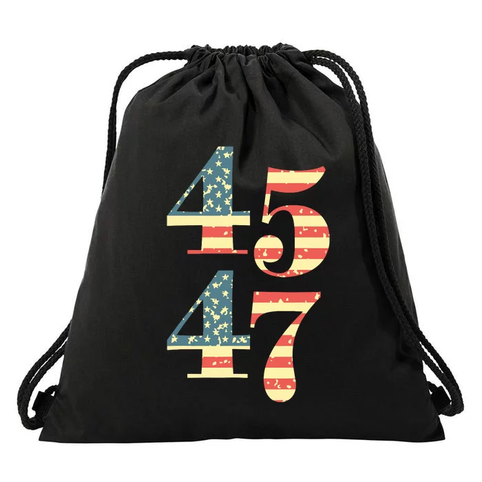 45 47 Trump 2024 Vintage Flag Support Trump 45 47 Drawstring Bag