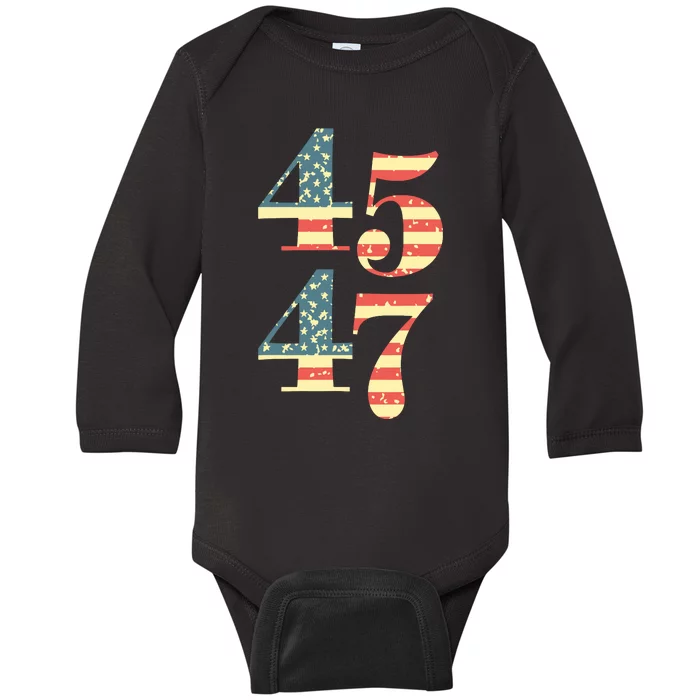 45 47 Trump 2024 Vintage Flag Support Trump 45 47 Baby Long Sleeve Bodysuit