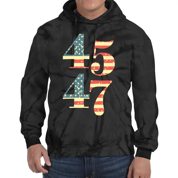 45 47 Trump 2024 Vintage Flag Support Trump 45 47 Tie Dye Hoodie