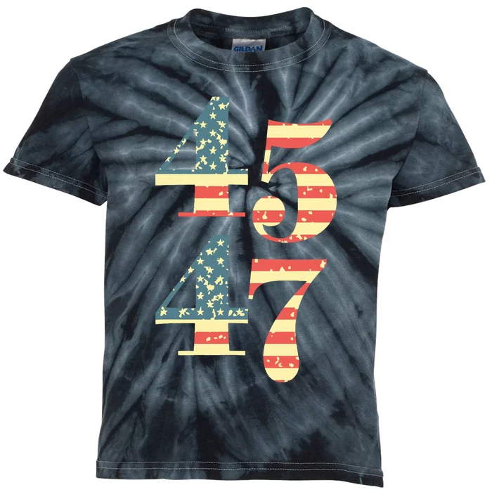 45 47 Trump 2024 Vintage Flag Support Trump 45 47 Kids Tie-Dye T-Shirt