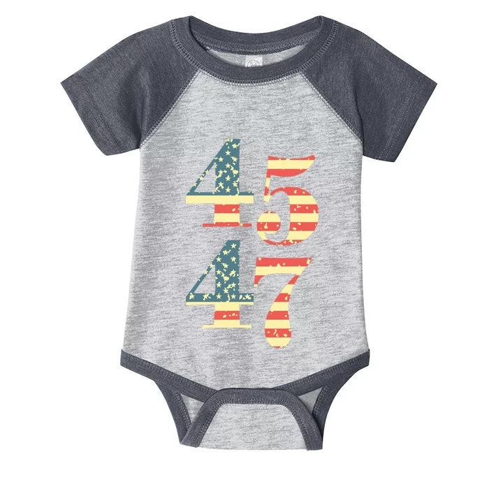 45 47 Trump 2024 Vintage Flag Support Trump 45 47 Infant Baby Jersey Bodysuit