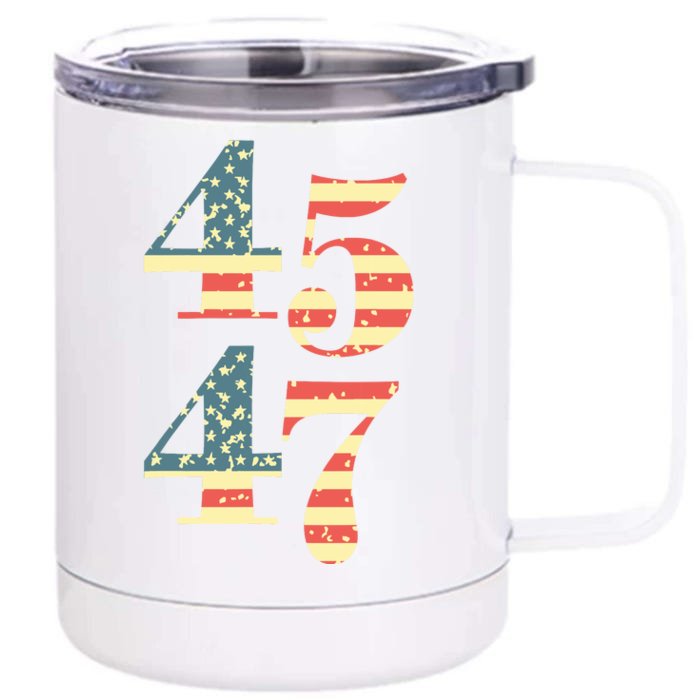 45 47 Trump 2024 Vintage Flag Support Trump 45 47 Front & Back 12oz Stainless Steel Tumbler Cup