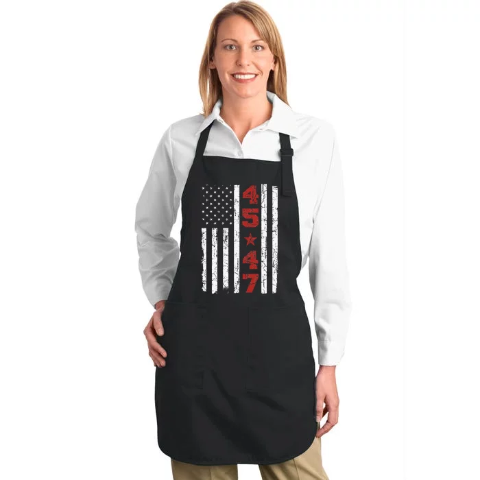 45 47 Trump Vintage Usa Flag 2024 President Election Politic Full-Length Apron With Pocket