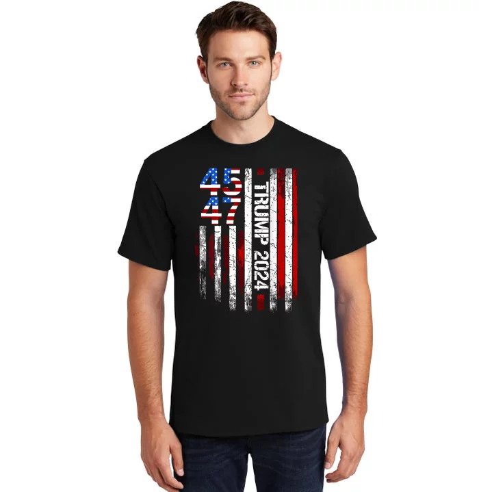 45 47 Trump 2024 American Flag Tall T-Shirt